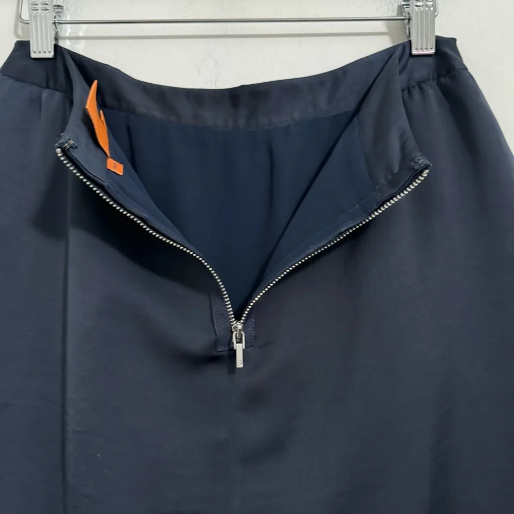 Tory Burch Silky Pleated Parch Pocket Navy Skirt 4